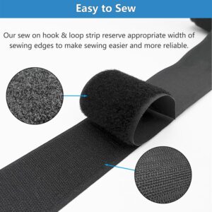 Matenf Sew On Hook and Loop Strips, 2 Inch Wide, Easy to Sew, Excellent Grip, Non-Adhesive, Interlocking Tape, Hook & Loop Tape for Clothing Sewing Crafts and DIY Projects, Each Roll 2'' x 6', Black