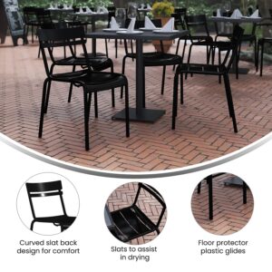 Flash Furniture Nash Commercial Grade Steel Stack Chair, Indoor-Outdoor Armless Chair with 2 Slat Back, Set of 4, Black