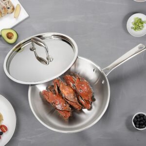 Fortune Candy Fry Pan with Lid, 3-ply Skillet, 18/8 Stainless Steel, Induction Ready, Dishwasher Safe, Silver (10 inches)