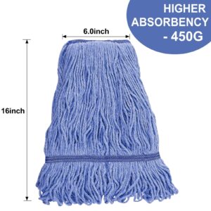 GRAREND Mop Head Replacement for Heavy Duty Commercial Mops for Floor Cleaning, Wet Industrial Blue Cotton Looped End String Head Refill (Pack of 4)