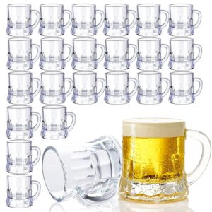 juxingdazyf plastic beer mug 2 oz, 24 pcs mini beer mug shot glasses, heavy base clear mini beer mugs, small plastic shot cups for party drink, beer, whiskey, tequila, vodka