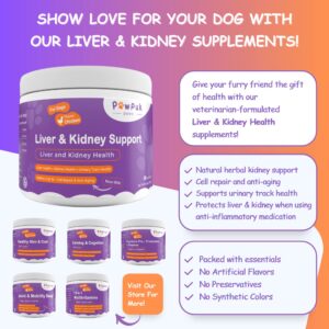 PawPuk Paws Liver & Kidney Vitamins Supplements for Dogs, SAM-E & Silymarin - Liver Function, NMN & CoQ10 - Anti-Aging, Rehmannia & Rhubarb - Natural Herbal Kidney Support, Cranberry - UT Health