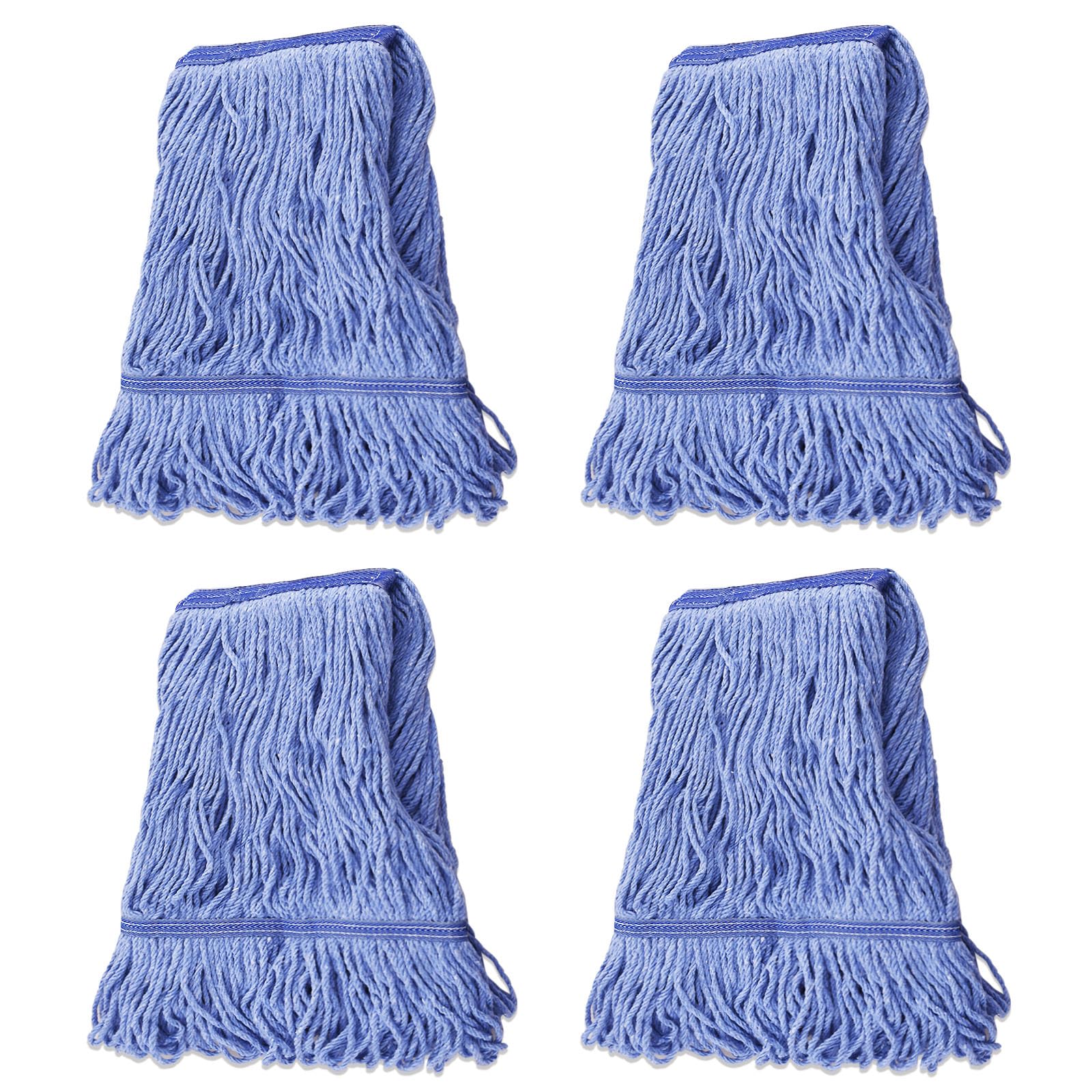 GRAREND Mop Head Replacement for Heavy Duty Commercial Mops for Floor Cleaning, Wet Industrial Blue Cotton Looped End String Head Refill (Pack of 4)