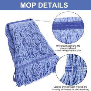 GRAREND Mop Head Replacement for Heavy Duty Commercial Mops for Floor Cleaning, Wet Industrial Blue Cotton Looped End String Head Refill (Pack of 4)