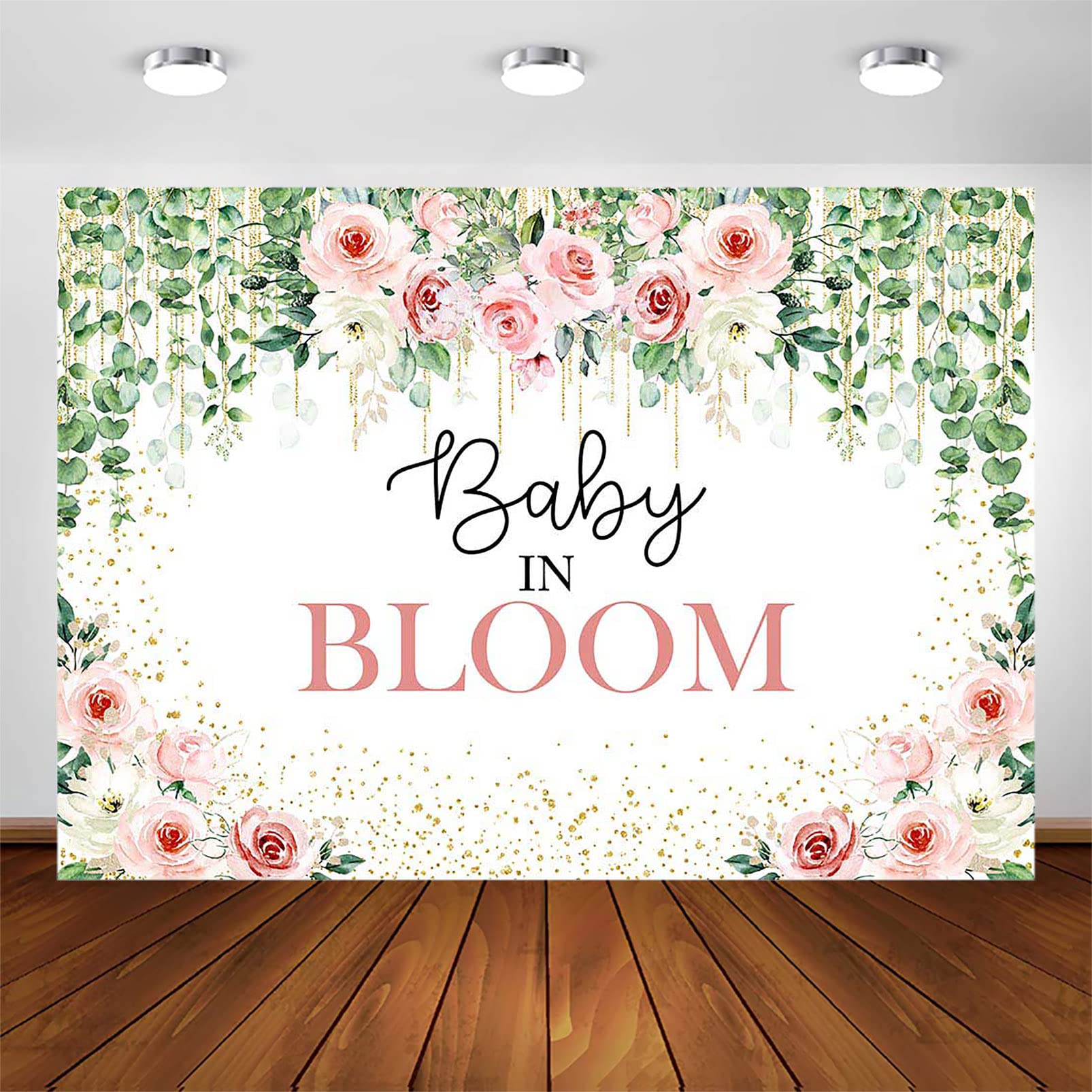 Avezano Baby in Bloom Backdrop Sage Green Leaves with Pink Flowers Baby Shower Party Decorations Baby Girl's Greenery Floral Nature Theme Photography Background Cake Table Banner (6x5ft(72x60in))