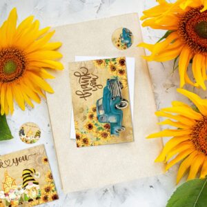 Whaline 36 Pack Sunflower Thank You Cards Vintage Spring Summer Flower Truck Notes with Stickers Envelopes Retro Floral Blank Cards for Baby Shower Wedding Birthday Bridal Shower Party