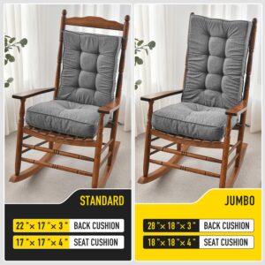 SUNROX Memory Foam Jumbo Rocking Chair Cushions, FadeShield Water Resistant Non Slip Durable Tufted Pads, Set of Seat & Back Cushion with Ties for Indoor/Outdoor Rocker, 2 Piece, Heather Charcoal