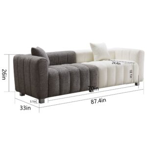 Hdxdkog 87.4'' Oversized Sofa Comfy Teddy Bouclé Couch with 2 Pillows, Premium 3-Seater Bubble Couch, Fluffy Loveseat Curved Sofa for Living Room/Bedroom,Home/Office (White-Grey)