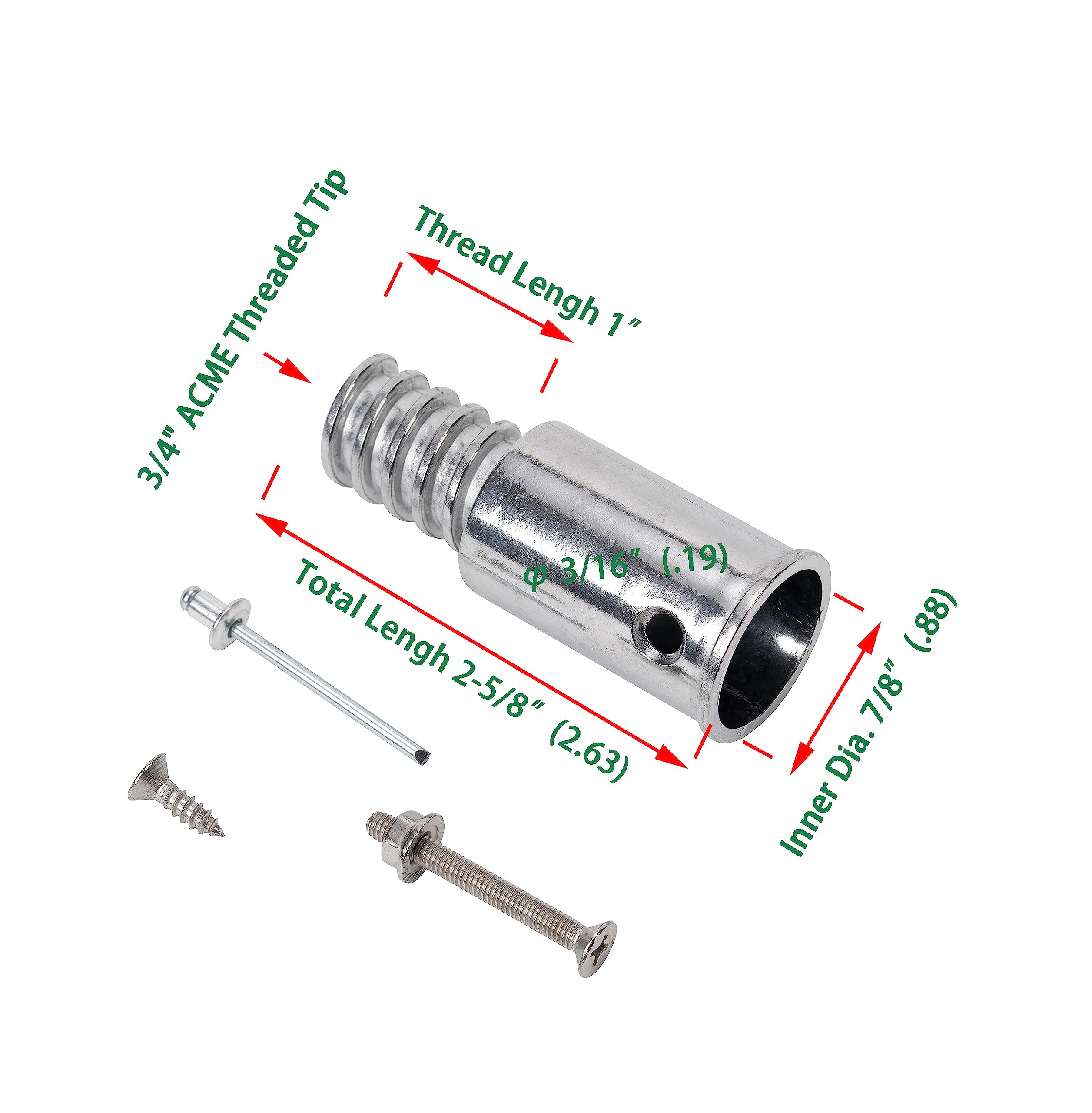 Threaded Tips Replacement for Extension Poles Repairing, Push Broom Handle Threaded End (1 in & 3/4 in)