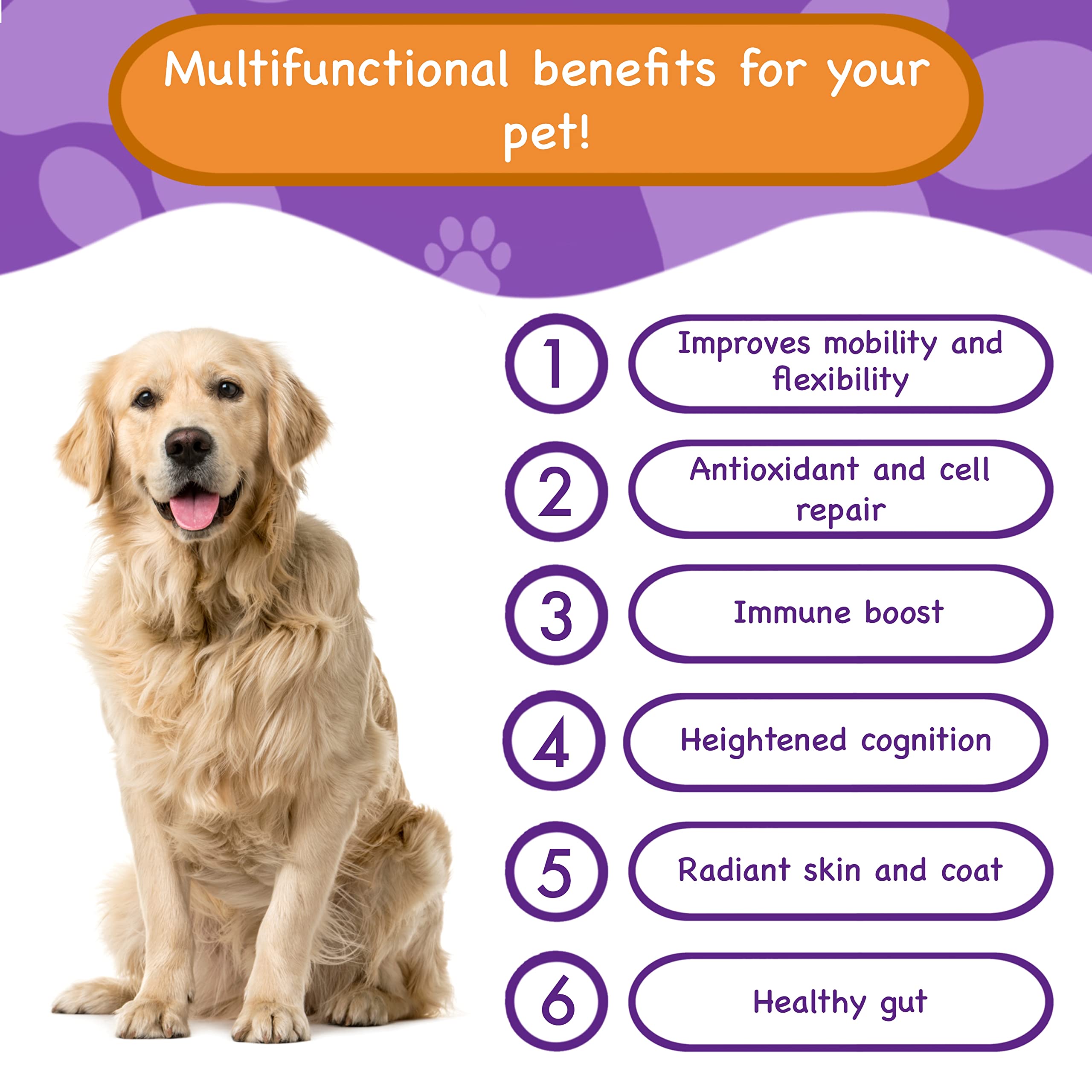 PawPuk Paws Multifunctional Dog Supplements and Vitamins, Silymarin, Green Lipped Mussel, Glucosamine, MSM, Salmon Oil, Probiotics, Co-Q10, NMN, Antioxidant, Immune, Gut, UTI, Radiant Skin & Coat