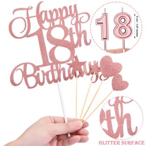 18th Birthday Cake Decorations Set Include 18th Birthday Candles Numeral 18 Cake Candles and Happy 18th Birthday Cake Toppers with Heart Star Cupcake Picks for Birthday Party (Rose Gold Series)