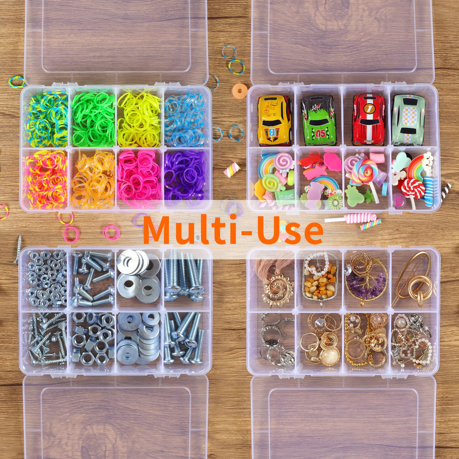 QUEFE 2 Pack 8 Grids Bead Organizers and Storage, Plastic Organizer Box with Removable Dividers Tackle Box Organizer for Candies Snacks Electronics Jewelry Small Parts