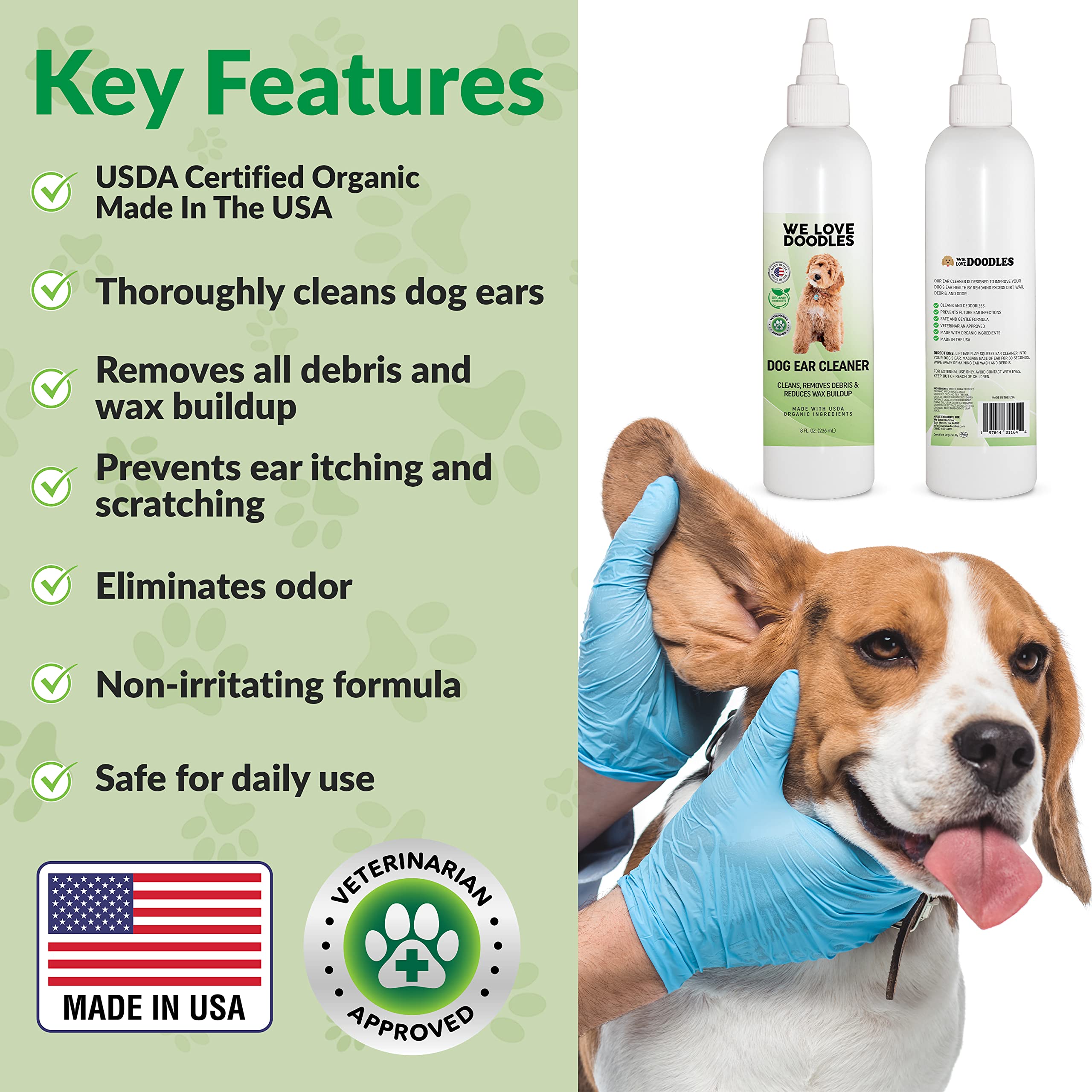 We Love Doodles Organic Dog Ear Cleaner | Ear Wash for Dogs | Made in USA | Natural | Clean Ear Drops | Prevents Infection, Itching & Odor | Puppy Ear Cleanser | Pet Cleaning Ears Solution