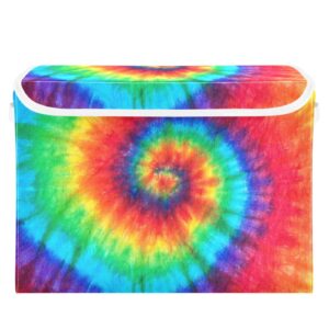 gredecor storage basket bins with lid spiral tie dye rainbow storage boxes organizer with handle 16.5"x12.6"x11.8" large collapsible storage cube for toys bedroom nursery home