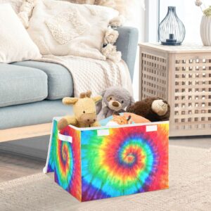 Gredecor Storage Basket Bins with Lid Spiral Tie Dye Rainbow Storage Boxes Organizer with Handle 16.5"x12.6"x11.8" Large Collapsible Storage Cube for Toys Bedroom Nursery Home