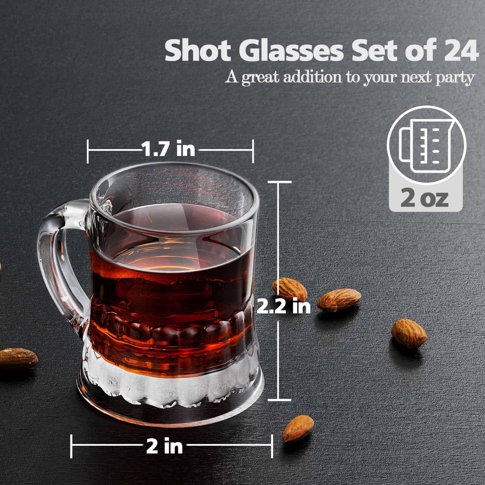 JUXINGDAZYF Plastic Beer Mug 2 Oz, 24 PCS Mini Beer Mug Shot Glasses, Heavy Base Clear Mini Beer Mugs, Small Plastic Shot Cups for Party Drink, Beer, Whiskey, Tequila, Vodka