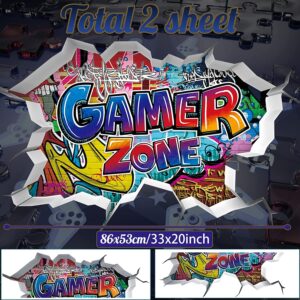 TOARTI 3D Game Wall Decals,Gaming Wall Stickers for Boys Room Gamer Zone Sticker Video Gaming Wallpaper for Kids Playroom Decor