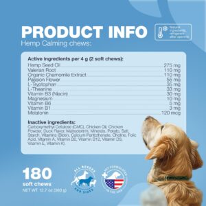 CHEWIA Hemp Calming Chews for Dogs Anxiety - 180 Duck Flavor Treats for Dog Calming with Valerian Root, Chamomile Extract & L-Theanine - Dog Chews for Vet Visits, Travel, Thunderstorms, Nail Trimming