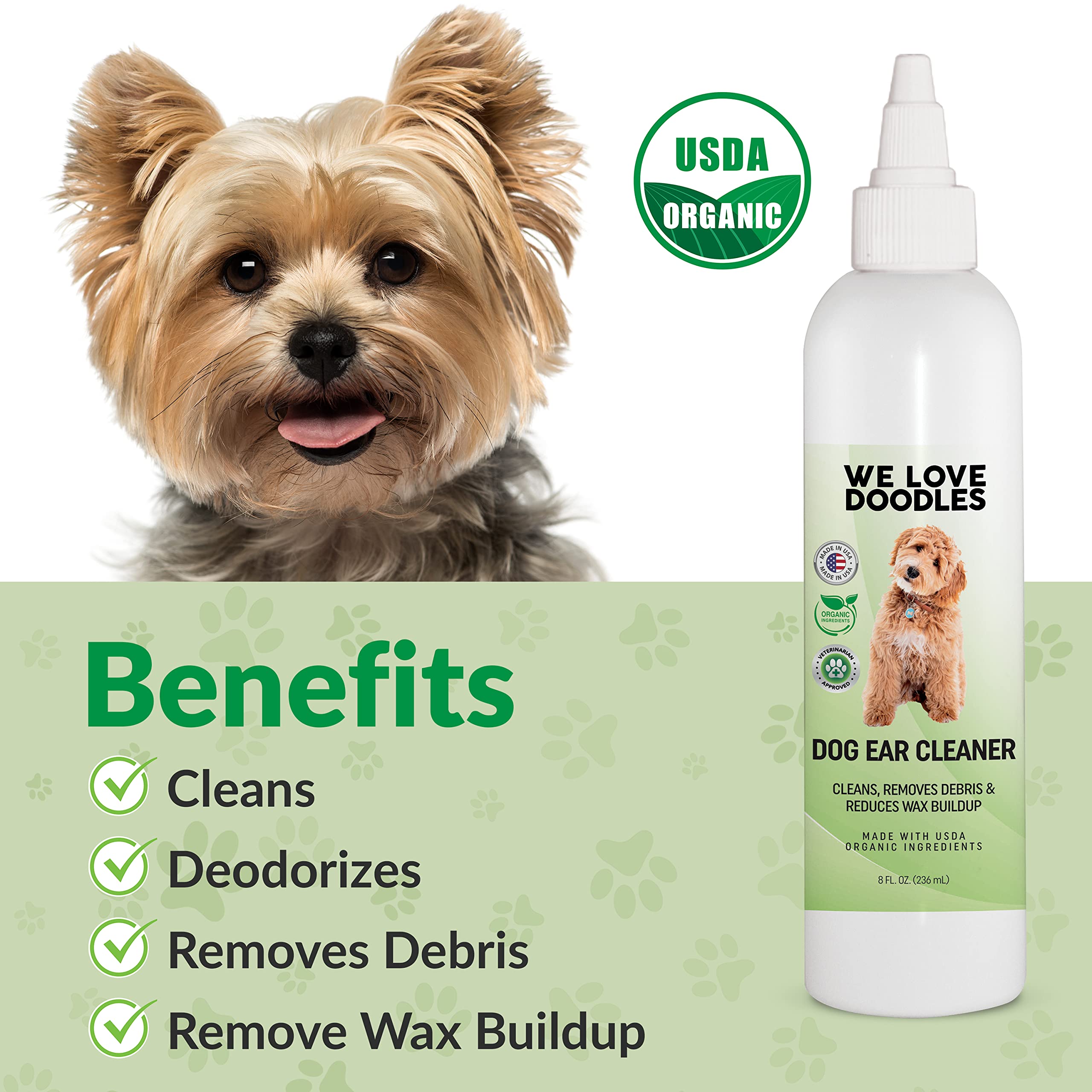 We Love Doodles Organic Dog Ear Cleaner | Ear Wash for Dogs | Made in USA | Natural | Clean Ear Drops | Prevents Infection, Itching & Odor | Puppy Ear Cleanser | Pet Cleaning Ears Solution