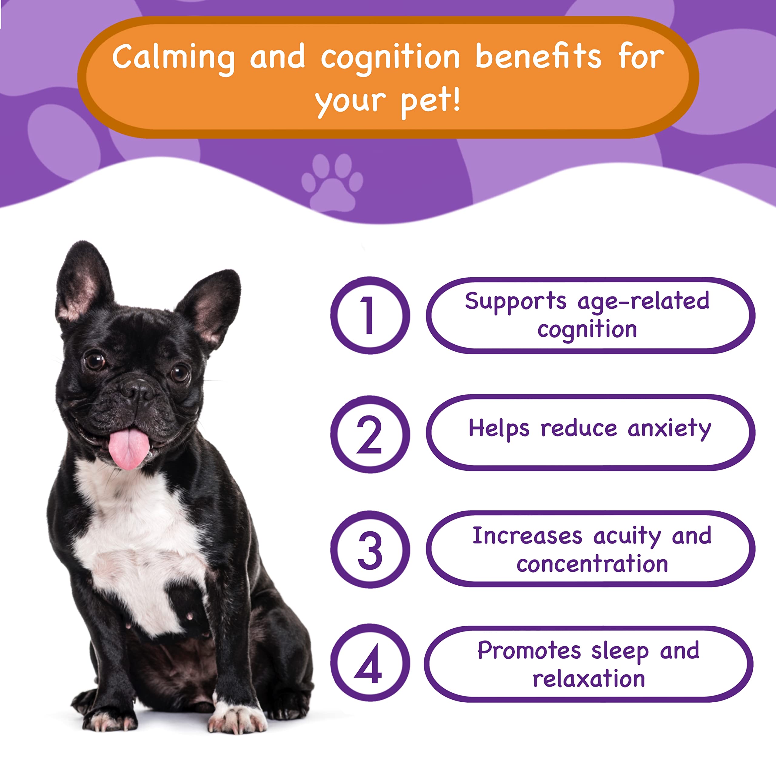 PawPuk Paws Calming & Cognition Supplement for Dogs, Melatonin SAM-E NMN & CoQ10 - Cognition Supp., Valerian Root Ashwagandha Gingo Biloba - Calming Natural Ingredients, Brain Function