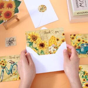 Whaline 36 Pack Sunflower Thank You Cards Vintage Spring Summer Flower Truck Notes with Stickers Envelopes Retro Floral Blank Cards for Baby Shower Wedding Birthday Bridal Shower Party