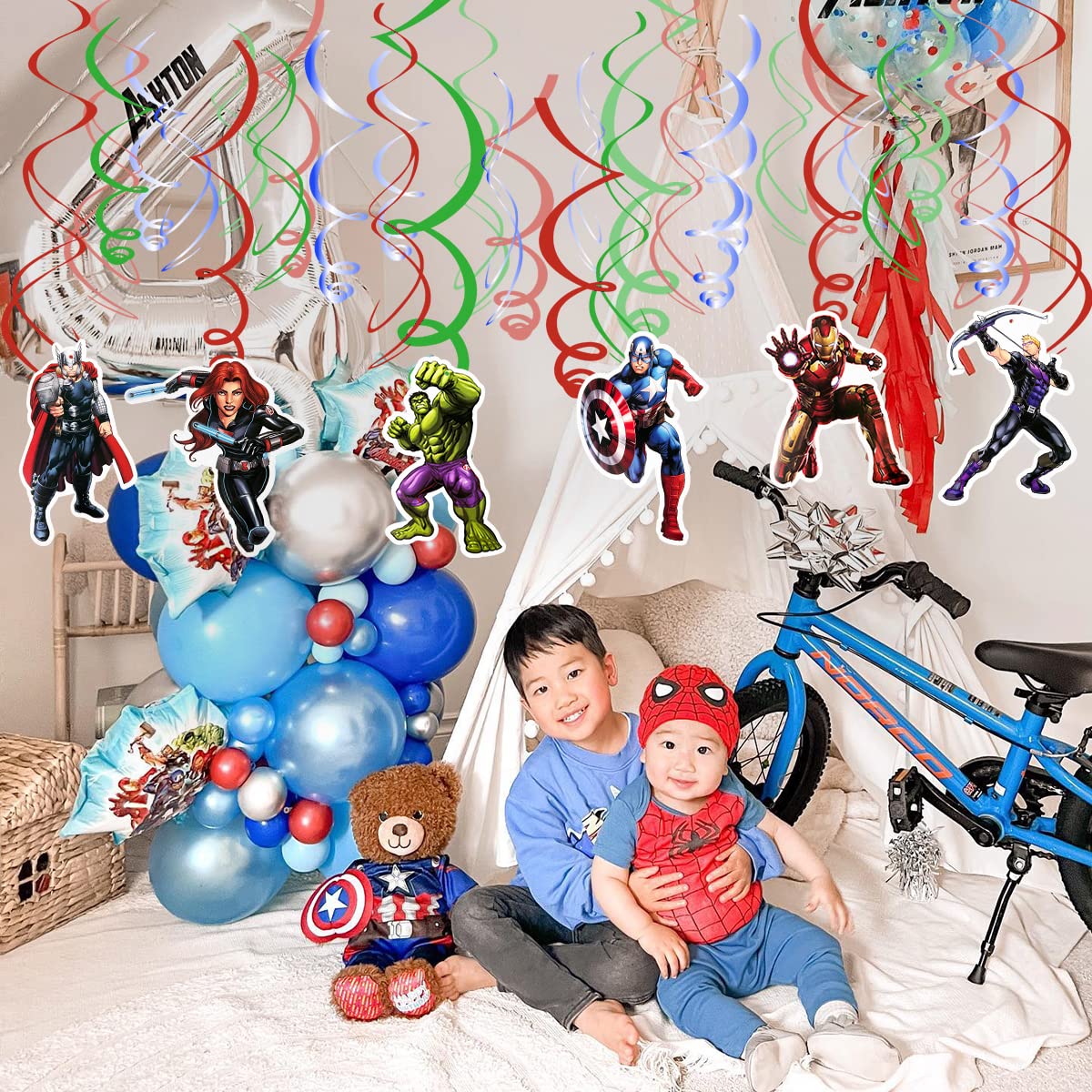 12pcs Party Vortex Decoration for Avengers, Hanging Swirls Decoration for Super Hero Theme Birthday Party Supplies