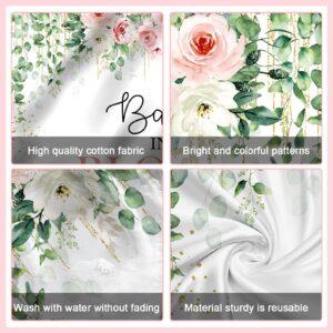 Avezano Baby in Bloom Backdrop Sage Green Leaves with Pink Flowers Baby Shower Party Decorations Baby Girl's Greenery Floral Nature Theme Photography Background Cake Table Banner (6x5ft(72x60in))