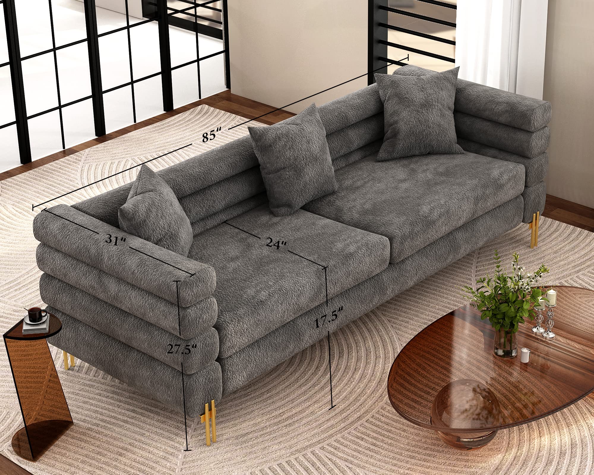 AMERLIFE Sofa, Oversize Sofa-Bouclé Sofa Couch, Deep Seat Sofa York Sofa for Living Room-3 Seater Sofa, Cloud Sofa(Dark Grey)