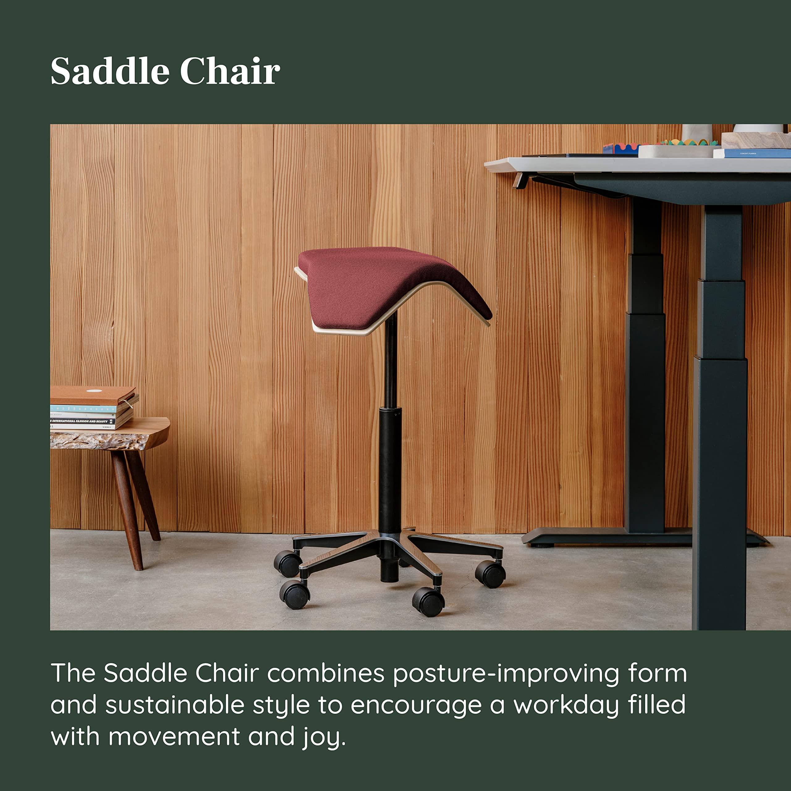 Branch Saddle Chair ILOA Plus - Ergonomic Rolling Stool for Healthy Posture and Sustainable Style - Height Adjustable Stool with Birch Plywood Frame and Recycled Polyester Seat Fabric - Brick