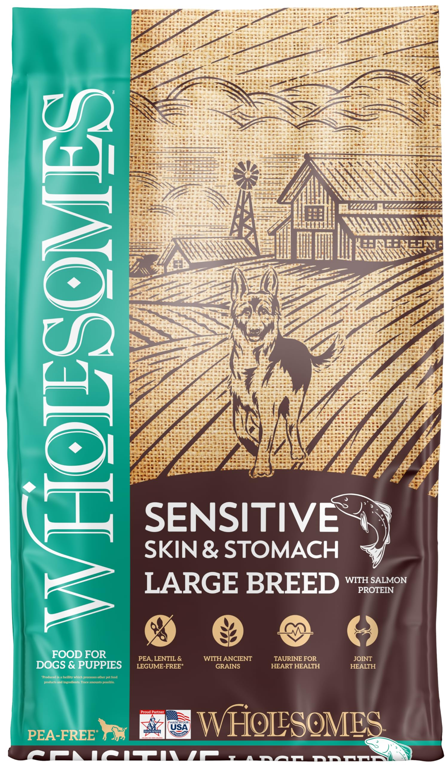 Wholesomes Sensitive Skin & Stomach Large Breed with Salmon and Ancient Grains Dry Food for Dogs and Puppies (30 lb. Bag)