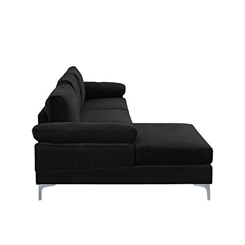 Casa Andrea Milano Modern Large Velvet L-Shape Sectional Sofa, with Extra Wide Chaise Lounge Couch