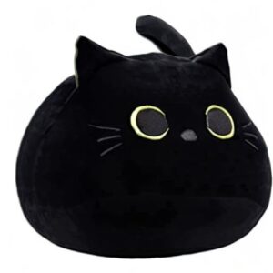 WeBingo Black Cat Plush Toy 16'' Black Cat Pillow, Soft Plush Doll Black Cat Stuffed Animal, 3D Black Cat Plushies Pillow Baby Cute Plush Toys Shape Cat Design Sofa Fat Pillow Gifts for Boys Girls