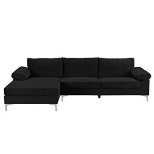 Casa Andrea Milano Modern Large Velvet L-Shape Sectional Sofa, with Extra Wide Chaise Lounge Couch