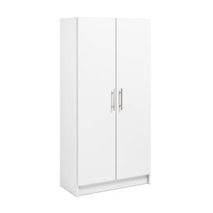 Prepac Elite 2 Door Wardrobe Cabinet, 32" W x 65" H x 20" D, White & Elite 2 Door Standing Storage Cabinet, 16" D x 32" W x 65" H, White