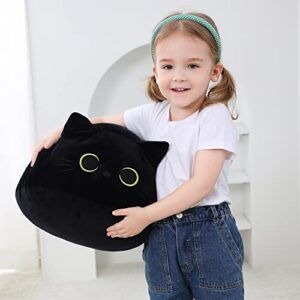 WeBingo Black Cat Plush Toy 16'' Black Cat Pillow, Soft Plush Doll Black Cat Stuffed Animal, 3D Black Cat Plushies Pillow Baby Cute Plush Toys Shape Cat Design Sofa Fat Pillow Gifts for Boys Girls