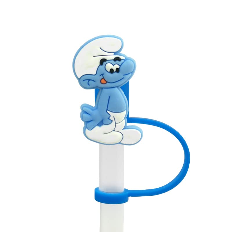 Cute Cartoon Kids Blue Wizard Straw Tips Covers,Food Grade Reusable Silicone Straw Tip,funny Straw Covers Cap Plugs,Anti-dust Soft Straw Toppers Drinking Straw Tips Lids for 6-10 mm