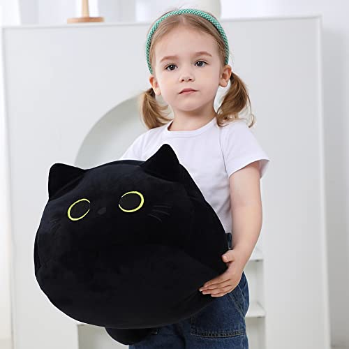 WeBingo Black Cat Plush Toy 16'' Black Cat Pillow, Soft Plush Doll Black Cat Stuffed Animal, 3D Black Cat Plushies Pillow Baby Cute Plush Toys Shape Cat Design Sofa Fat Pillow Gifts for Boys Girls