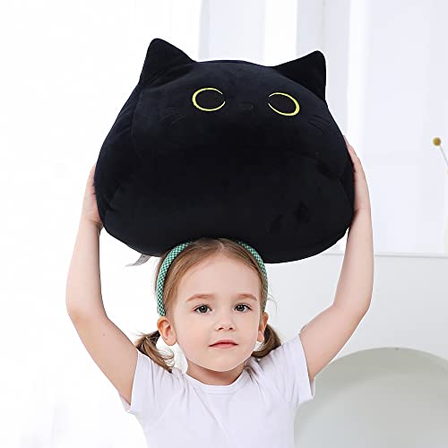 WeBingo Black Cat Plush Toy 16'' Black Cat Pillow, Soft Plush Doll Black Cat Stuffed Animal, 3D Black Cat Plushies Pillow Baby Cute Plush Toys Shape Cat Design Sofa Fat Pillow Gifts for Boys Girls