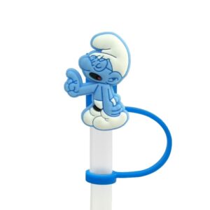 Cute Cartoon Kids Blue Wizard Straw Tips Covers,Food Grade Reusable Silicone Straw Tip,funny Straw Covers Cap Plugs,Anti-dust Soft Straw Toppers Drinking Straw Tips Lids for 6-10 mm