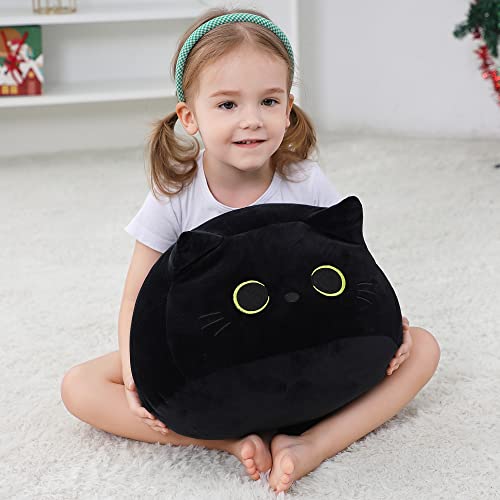 WeBingo Black Cat Plush Toy 16'' Black Cat Pillow, Soft Plush Doll Black Cat Stuffed Animal, 3D Black Cat Plushies Pillow Baby Cute Plush Toys Shape Cat Design Sofa Fat Pillow Gifts for Boys Girls