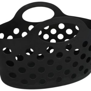 Basket with Handles 3 count Plastic Oval Carry Totes 12"x7"x7" (Black)