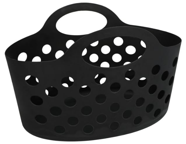 Basket with Handles 3 count Plastic Oval Carry Totes 12"x7"x7" (Black)