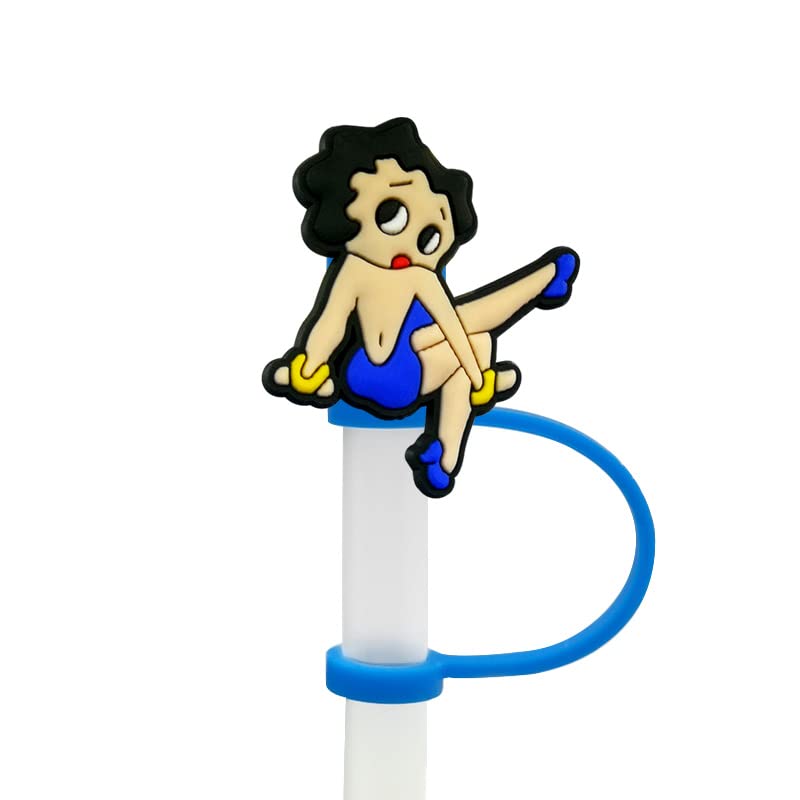 Cute Cartoon Kids Blue Wizard Straw Tips Covers,Food Grade Reusable Silicone Straw Tip,funny Straw Covers Cap Plugs,Anti-dust Soft Straw Toppers Drinking Straw Tips Lids for 6-10 mm