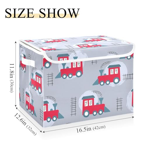 Krafig Toy Trains Foldable Storage Box Large Cube Organizer Bins Containers Baskets with Lids Handles for Closet Organization, Shelves, Clothes, Toys