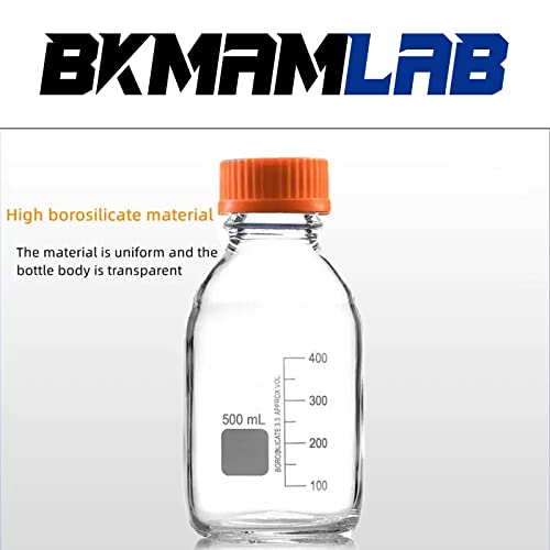 BKMAMLAB 500ml Round Media Storage Bottles with GL45 Screw Cap Borosilicate Glass Maximum temperature 249.8°F Pack of 3