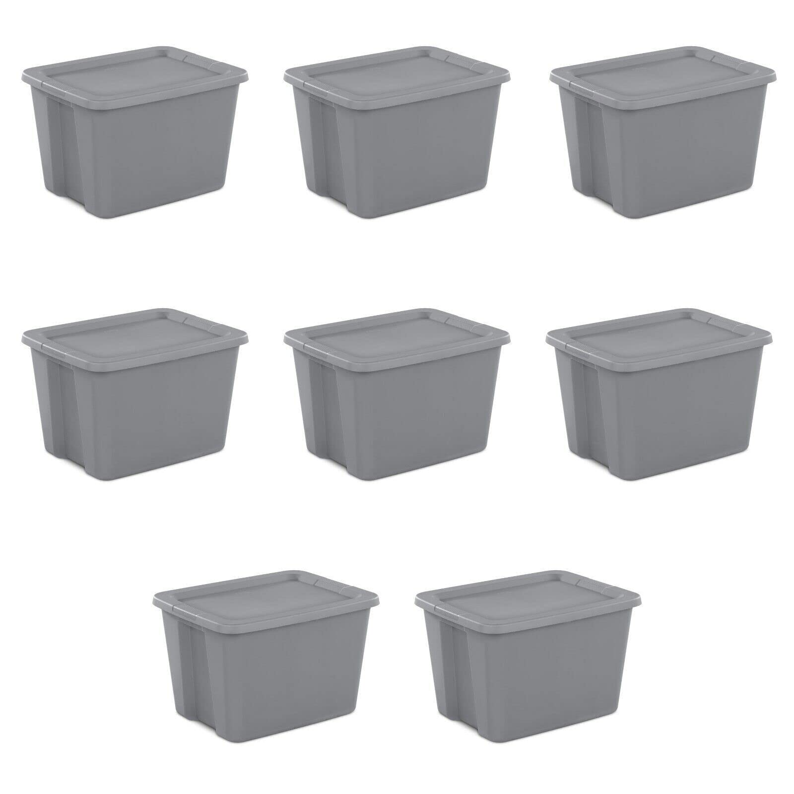 8 Pack 18 Gal Tote Box Storage Bin Container Stackable Plastic Titanium Lid Home