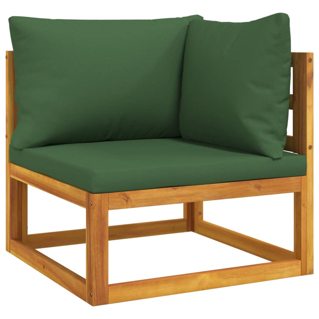 vidaXL Sectional Corner Sofa with Green Cushions - Outdoor Patio Furniture, Solid Acacia Wood, Modular Design, Comfortable Seating, Easy Assembly, Maintains Vibrancy