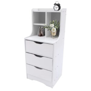 GNJINX Nightstand, Bedside Table Bedroom End Side Table Organizer Storage Cabinet, with 3 Storage Drawers End Side Table White