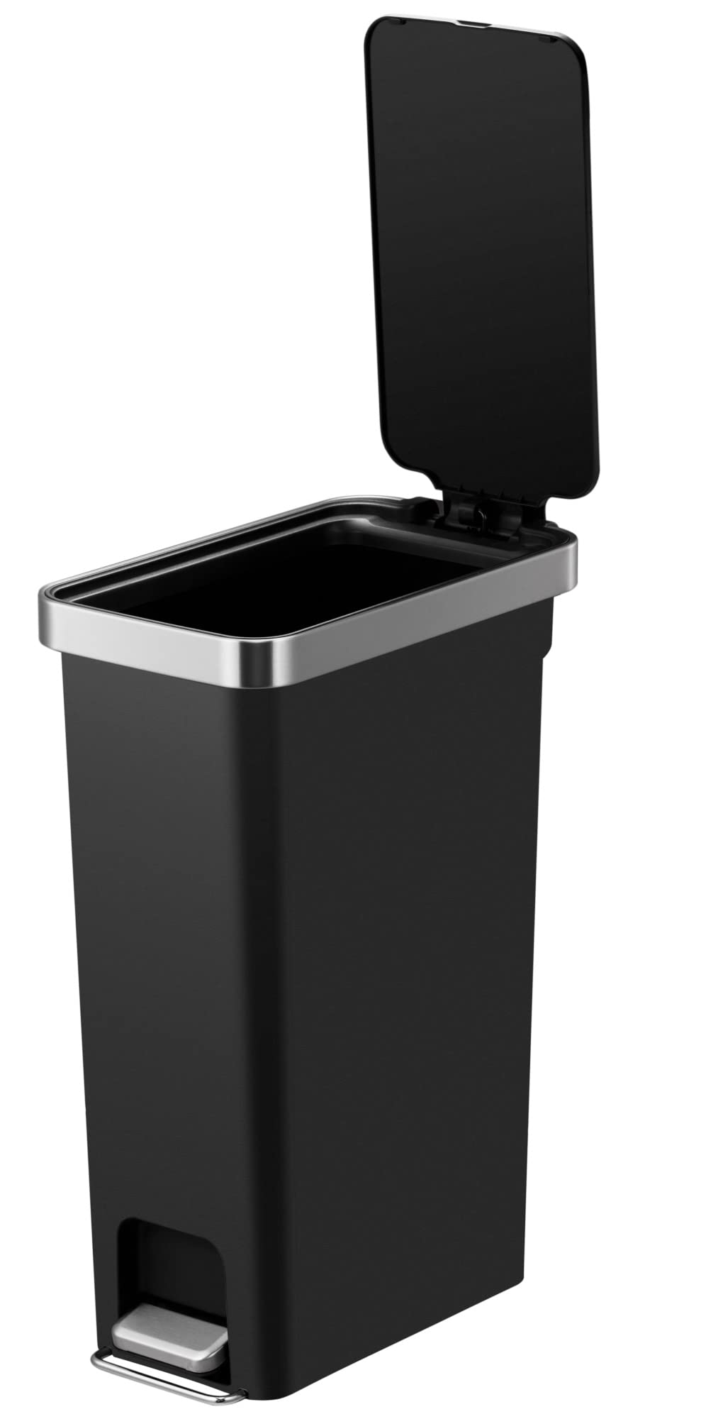 10.5 Gallon Trash Can, Plastic Slim Step On Kitchen Trash Can, Black