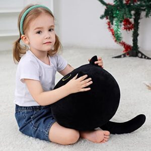 WeBingo Black Cat Plush Toy 16'' Black Cat Pillow, Soft Plush Doll Black Cat Stuffed Animal, 3D Black Cat Plushies Pillow Baby Cute Plush Toys Shape Cat Design Sofa Fat Pillow Gifts for Boys Girls